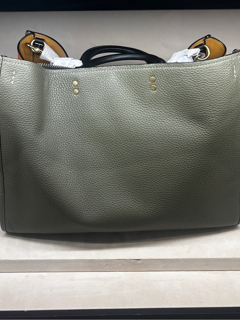 NWT Coach Rogue 39 Two-Tone Olive Green and Orange Gusset - Picture 5 of 6